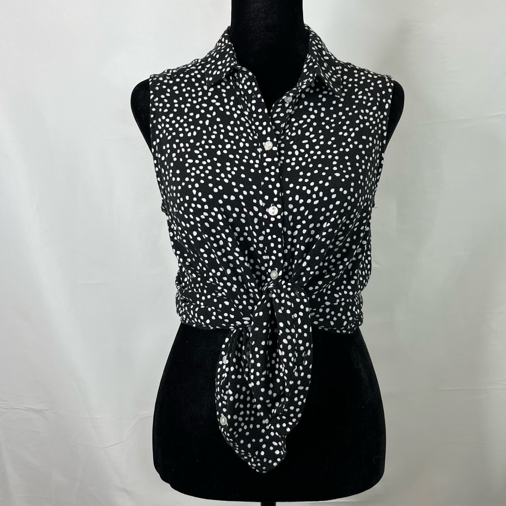 Black Polca Dot Divided Top, Size Small